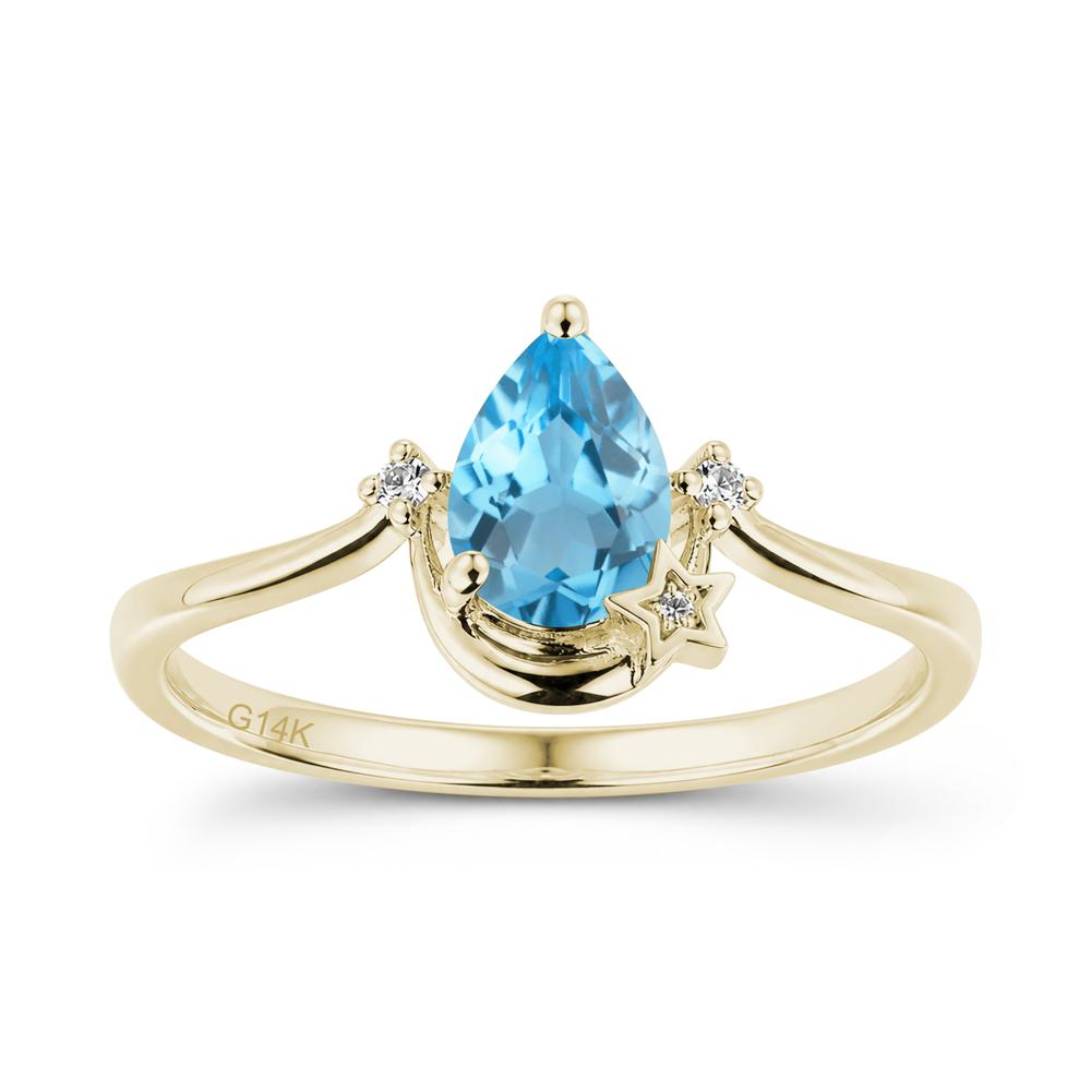 Pear Cut Green Sapphire Moon and Star Ring - LUO Jewelry #gemstone_Swiss Blue Topaz