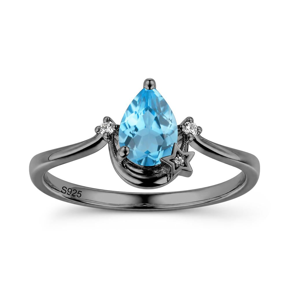 Pear Cut Green Sapphire Moon and Star Ring - LUO Jewelry #gemstone_Swiss Blue Topaz