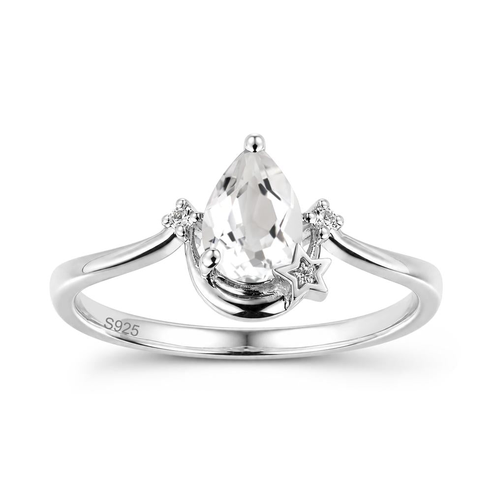 Pear Cut Green Sapphire Moon and Star Ring - LUO Jewelry #gemstone_White Topaz
