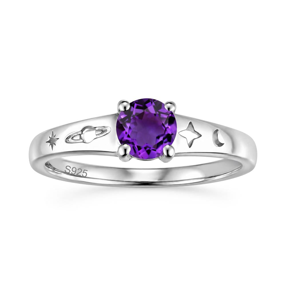 Petite Round Cut Pink Cubic Zirconia Hollow Engraved Ring - LUO Jewelry #gemstone_Amethyst