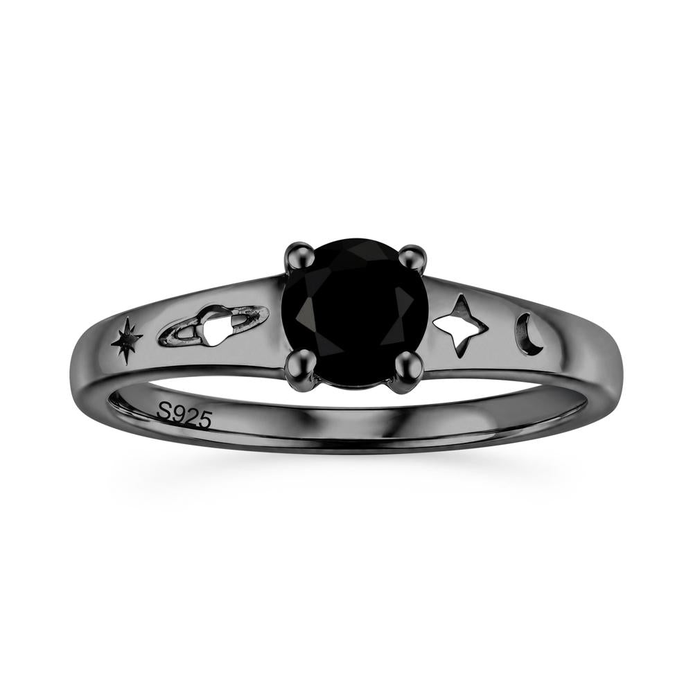 Petite Round Cut Pink Cubic Zirconia Hollow Engraved Ring - LUO Jewelry #gemstone_Black Spinel