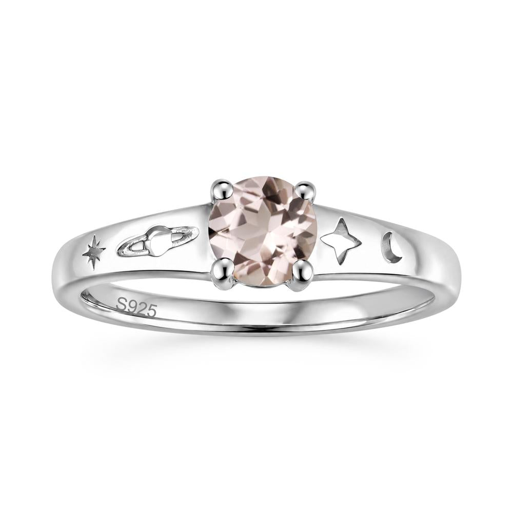 Petite Round Cut Pink Cubic Zirconia Hollow Engraved Ring - LUO Jewelry #gemstone_Morganite