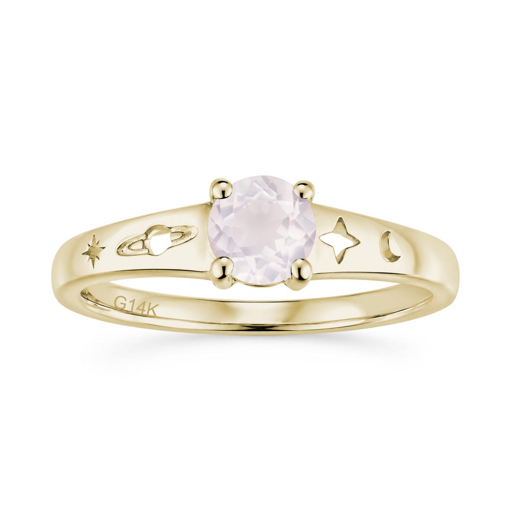 Petite Round Cut Pink Cubic Zirconia Hollow Engraved Ring - LUO Jewelry #gemstone_Rose Quartz