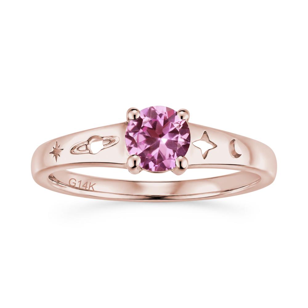 Petite Round Cut Pink Cubic Zirconia Hollow Engraved Ring - LUO Jewelry #gemstone_Pink Sapphire