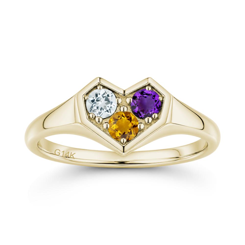 Minimalist Heart Shaped Aquamarine and Garnet and Sapphire Three Stone Ring - LUO Jewelry #gemstone_Amethyst and Aquamarine and Citrine