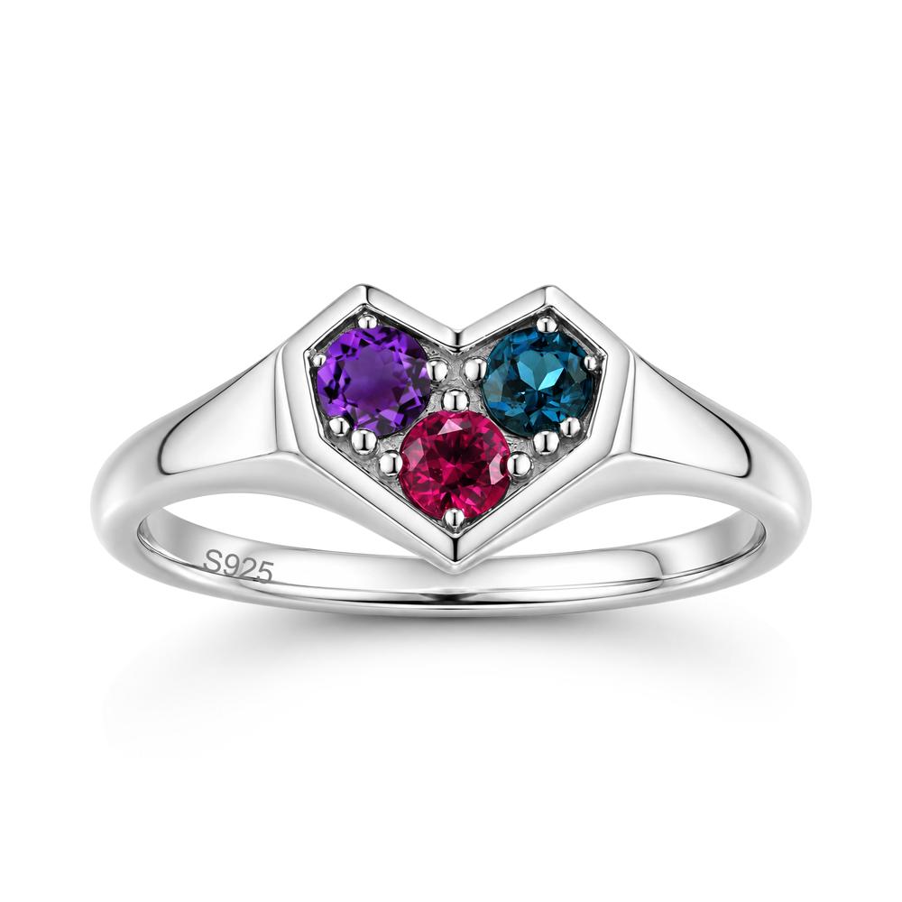 Minimalist Heart Shaped Aquamarine and Garnet and Sapphire Three Stone Ring - LUO Jewelry #gemstone_Amethyst and London Blue Topaz and Ruby