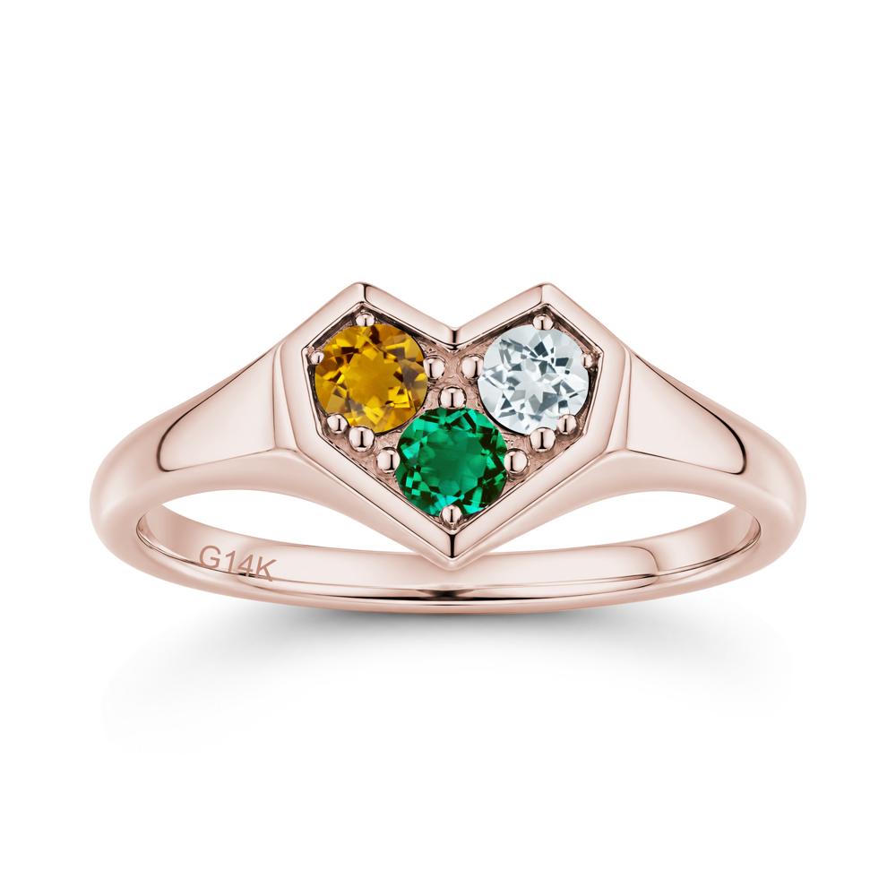 Minimalist Heart Shaped Aquamarine and Garnet and Sapphire Three Stone Ring - LUO Jewelry #gemstone_Aquamarine and Citrine and Emerald