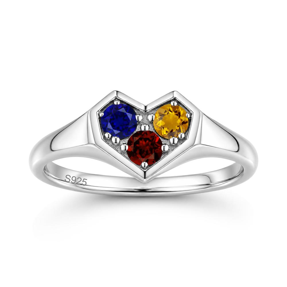 Minimalist Heart Shaped Aquamarine and Garnet and Sapphire Three Stone Ring - LUO Jewelry #gemstone_Citrine and Garnet and Sapphire