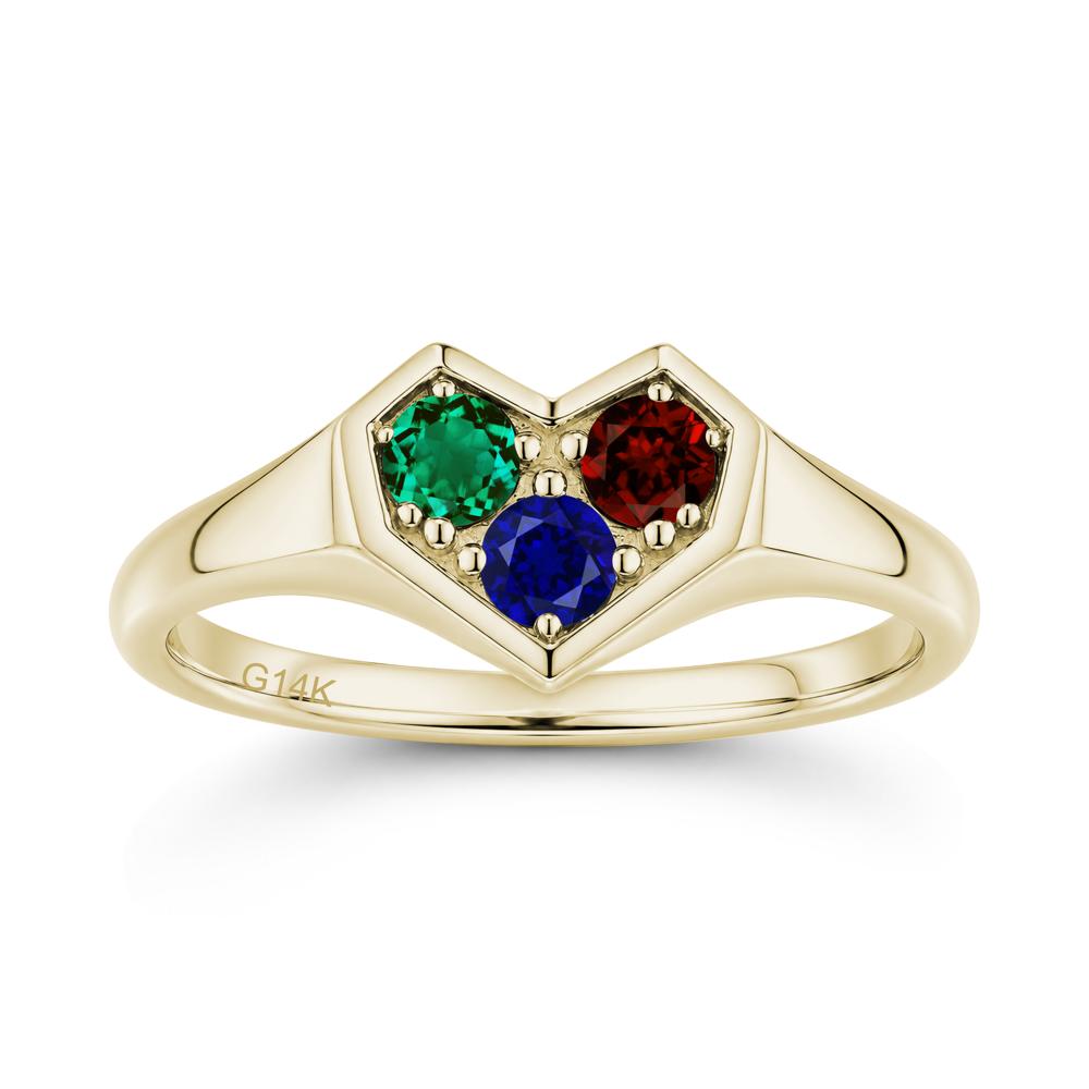 Minimalist Heart Shaped Aquamarine and Garnet and Sapphire Three Stone Ring - LUO Jewelry #gemstone_Emerald and Garnet and Sapphire