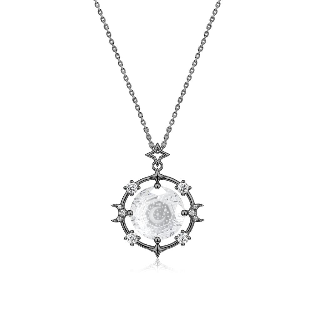 Celestial Moon and Star Clear Quartz Pendant Necklace - LUO Jewelry #gemstone_Clear Quartz