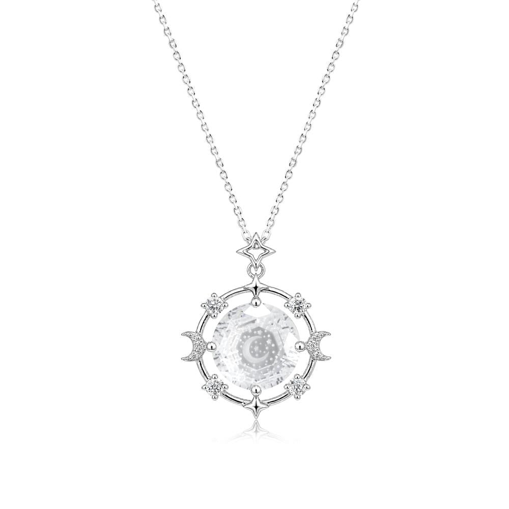 Celestial Moon and Star Clear Quartz Pendant Necklace - LUO Jewelry #gemstone_Clear Quartz