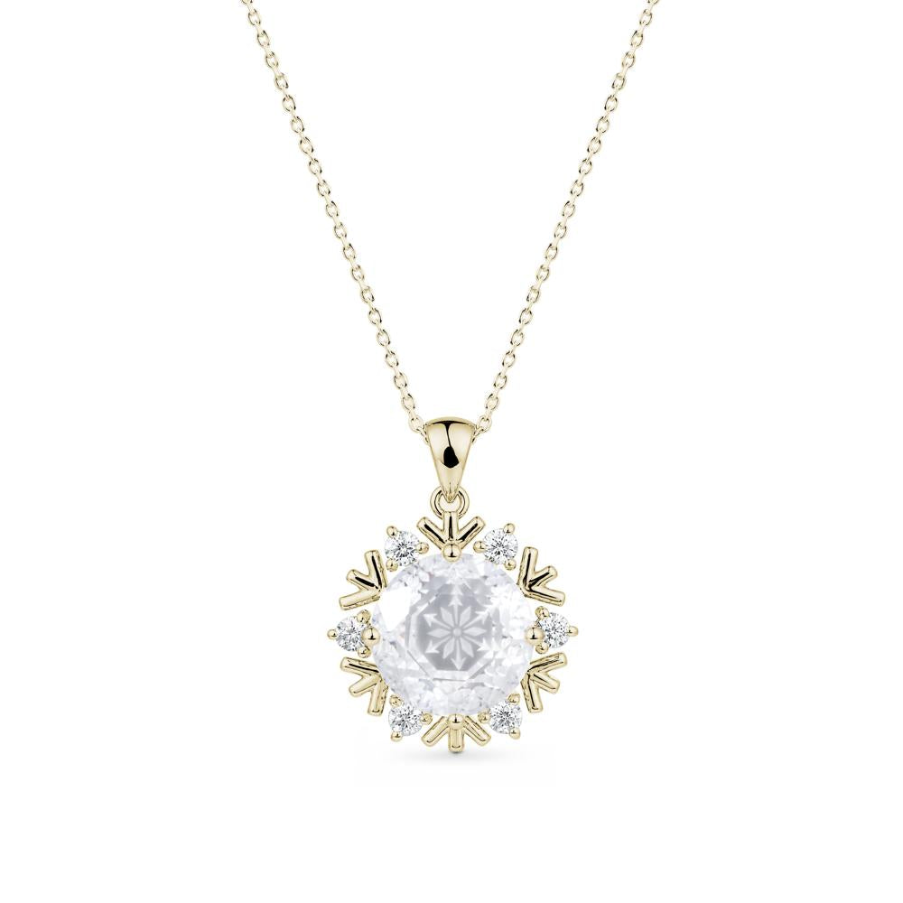 Round Cut Clear Quartz Snowflake Pendant Necklace - LUO Jewelry #gemstone_Clear Quartz