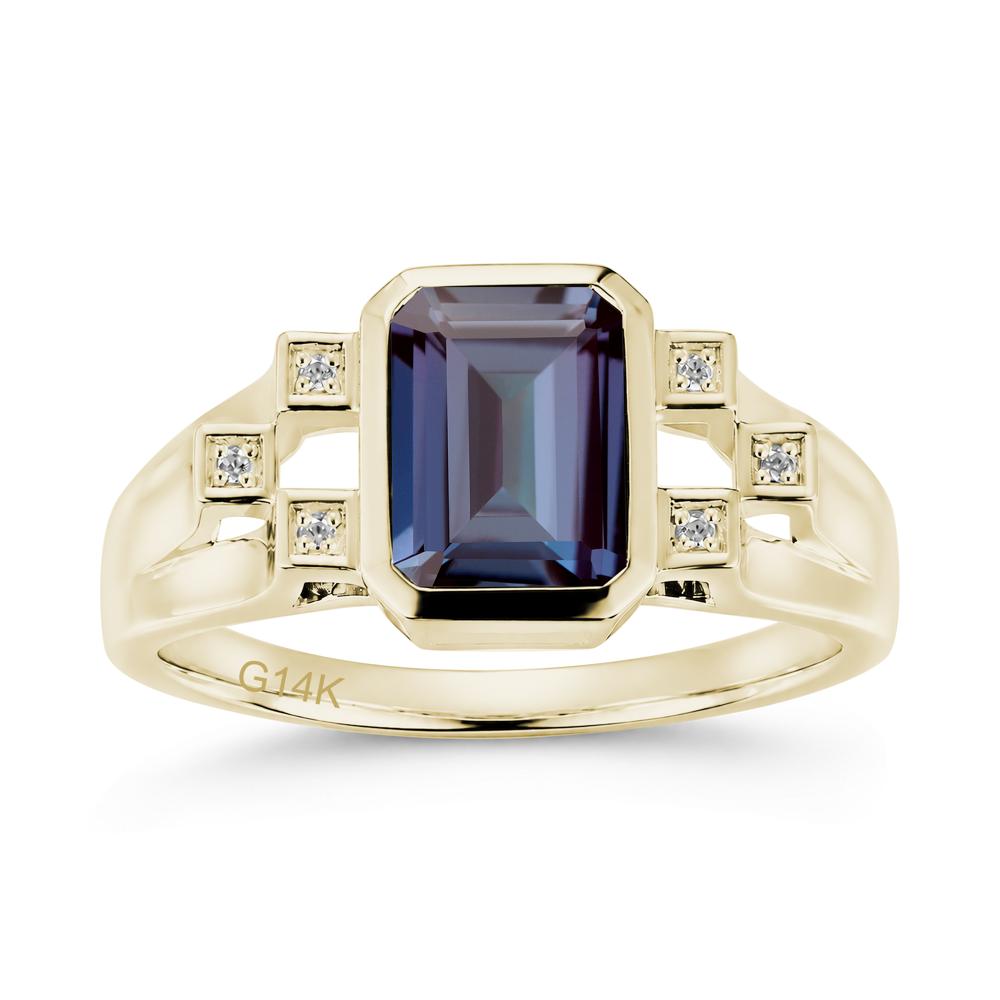 Minimalist Bezel Set Emerald Cut Alexandrite Ring - LUO Jewelry #gemstone_Alexandrite