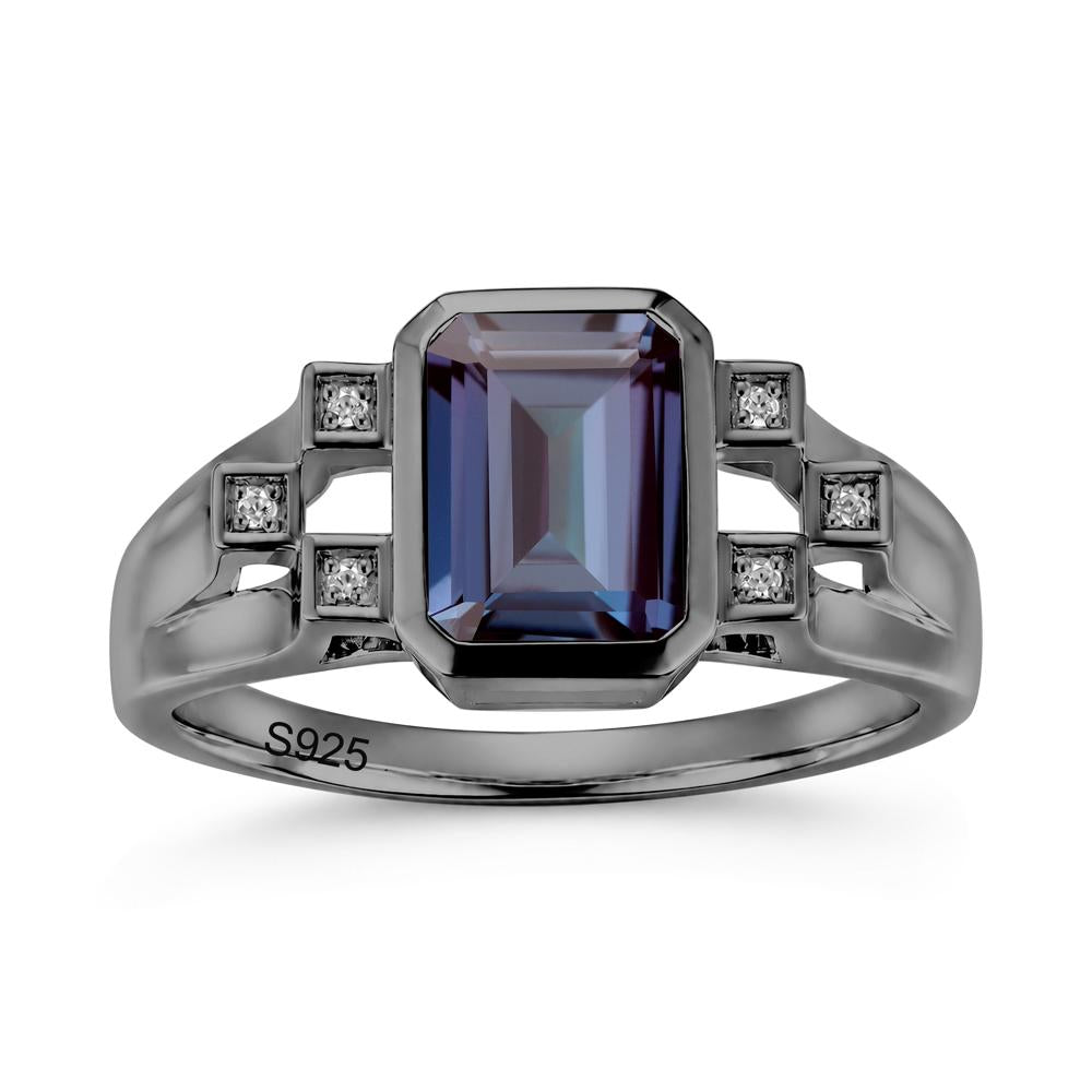 Minimalist Bezel Set Emerald Cut Alexandrite Ring - LUO Jewelry #gemstone_Alexandrite