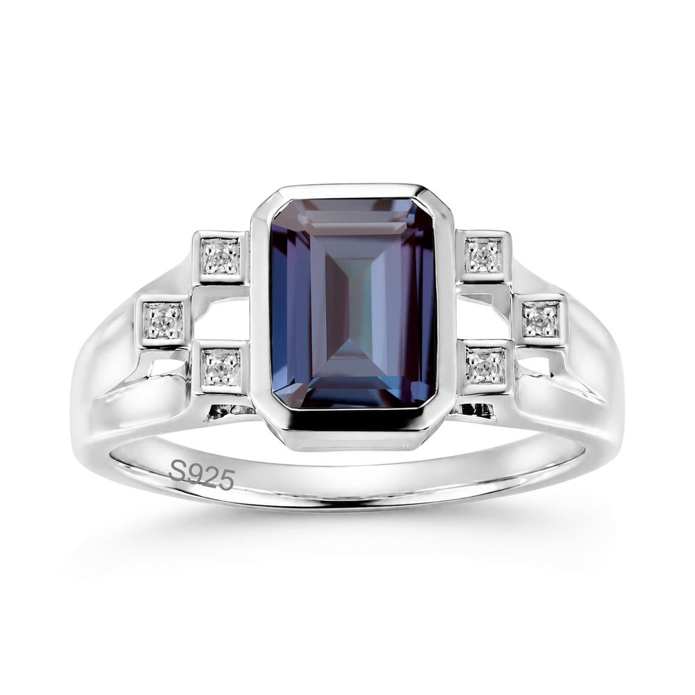 Minimalist Bezel Set Emerald Cut Alexandrite Ring - LUO Jewelry #gemstone_Alexandrite