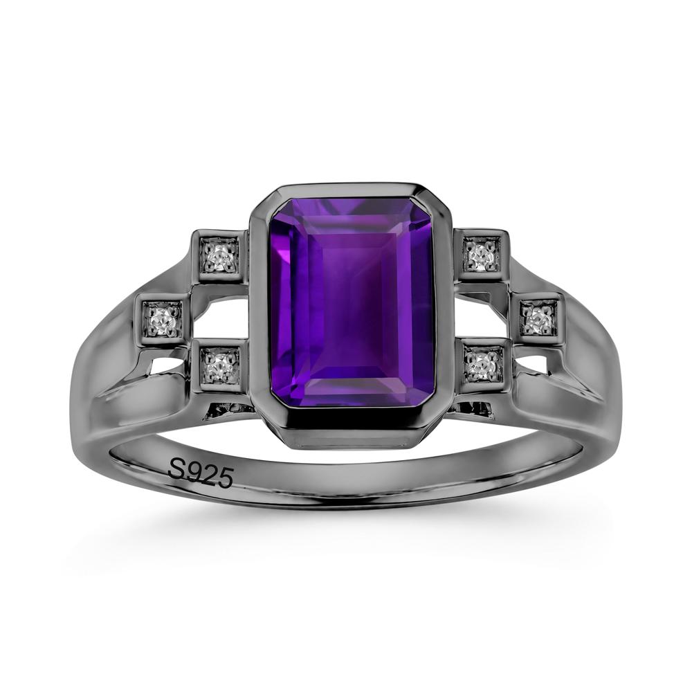 Minimalist Bezel Set Emerald Cut Alexandrite Ring - LUO Jewelry #gemstone_Amethyst