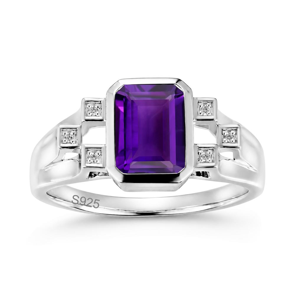 Minimalist Bezel Set Emerald Cut Alexandrite Ring - LUO Jewelry #gemstone_Amethyst