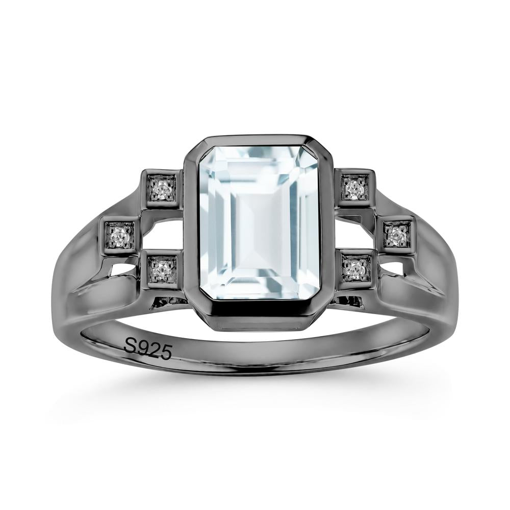 Minimalist Bezel Set Emerald Cut Alexandrite Ring - LUO Jewelry #gemstone_Aquamarine