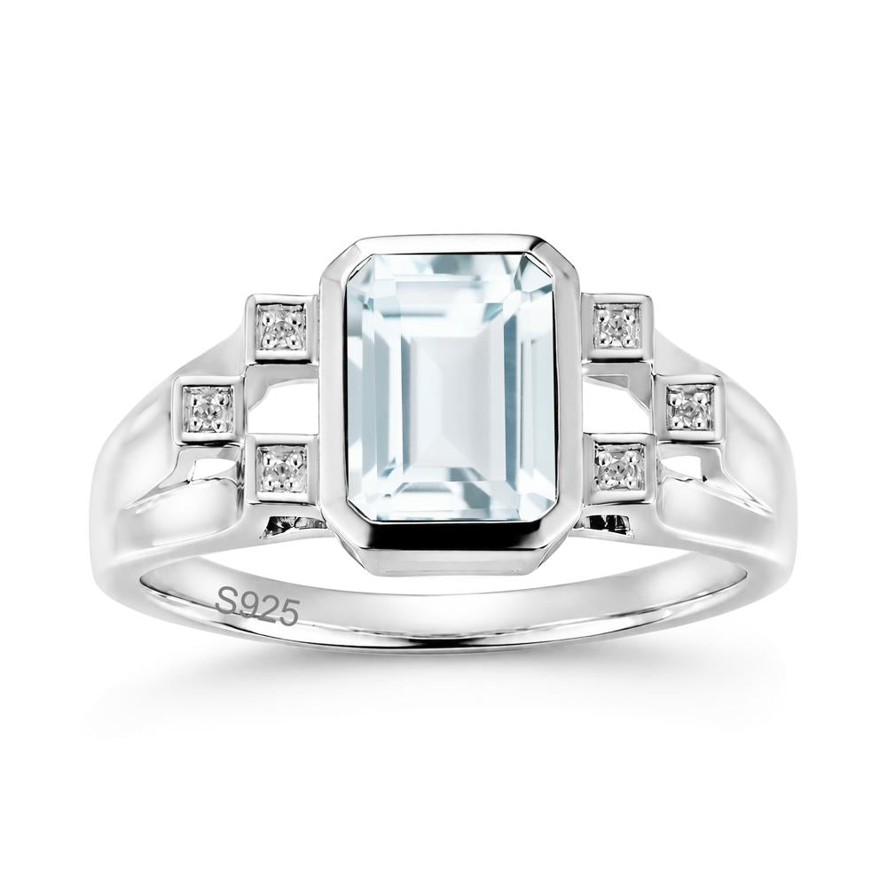Minimalist Bezel Set Emerald Cut Alexandrite Ring - LUO Jewelry #gemstone_Aquamarine