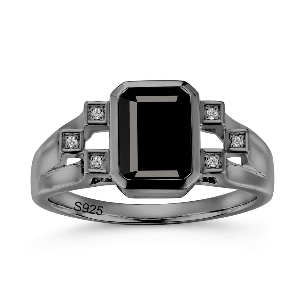 Minimalist Bezel Set Emerald Cut Alexandrite Ring - LUO Jewelry #gemstone_Black Spinel