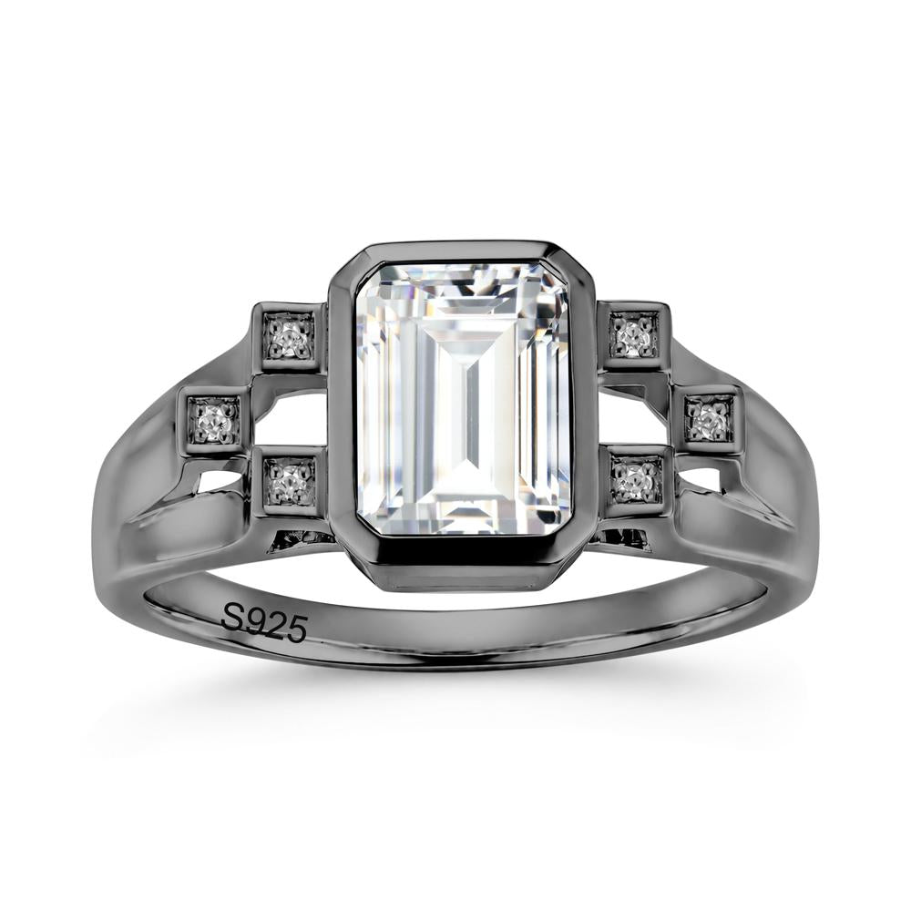 Minimalist Bezel Set Emerald Cut Alexandrite Ring - LUO Jewelry #gemstone_Cubic Zirconia