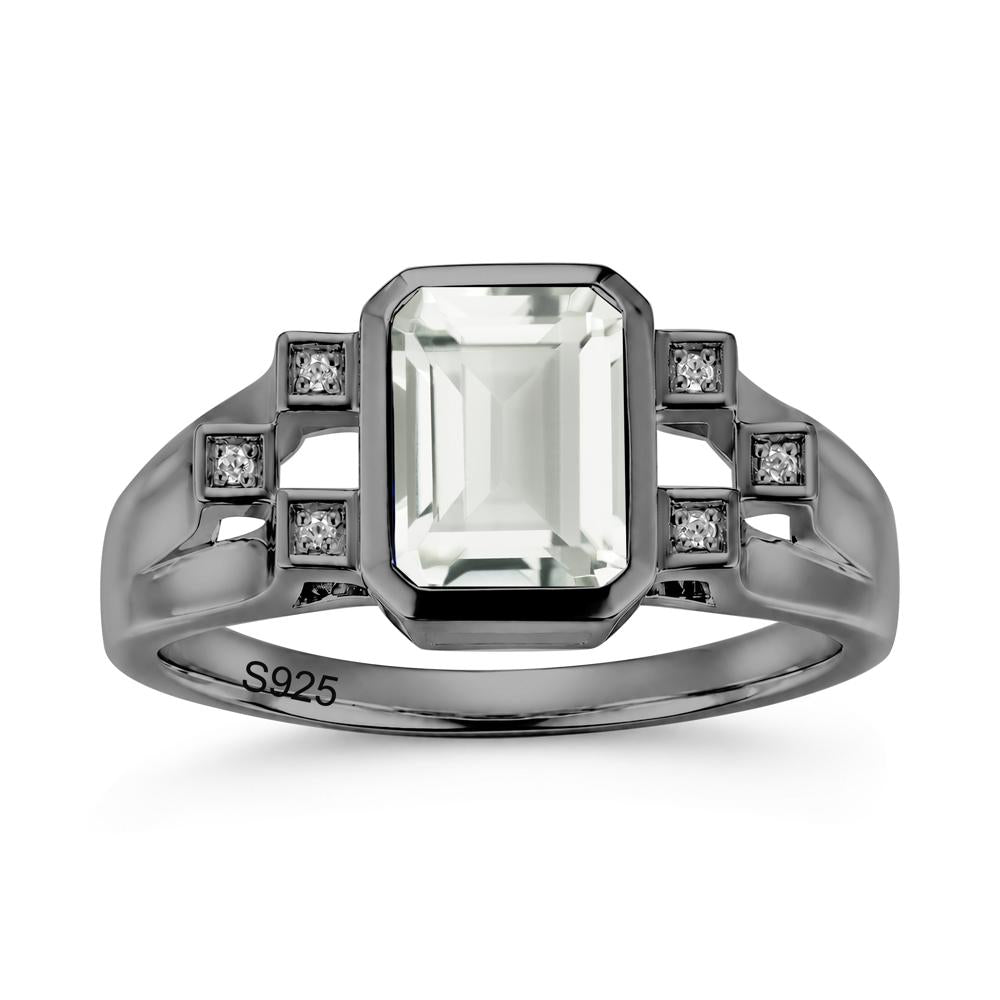 Minimalist Bezel Set Emerald Cut Alexandrite Ring - LUO Jewelry #gemstone_Green Amethyst