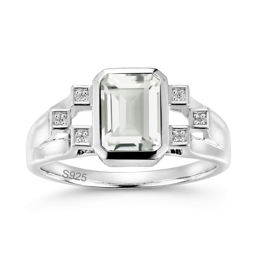 Minimalist Bezel Set Emerald Cut Alexandrite Ring - LUO Jewelry #gemstone_Green Amethyst