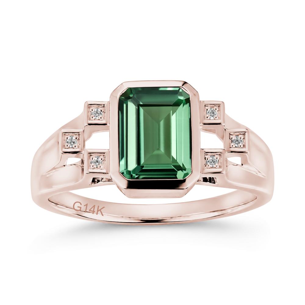 Minimalist Bezel Set Emerald Cut Alexandrite Ring - LUO Jewelry #gemstone_Green Sapphire