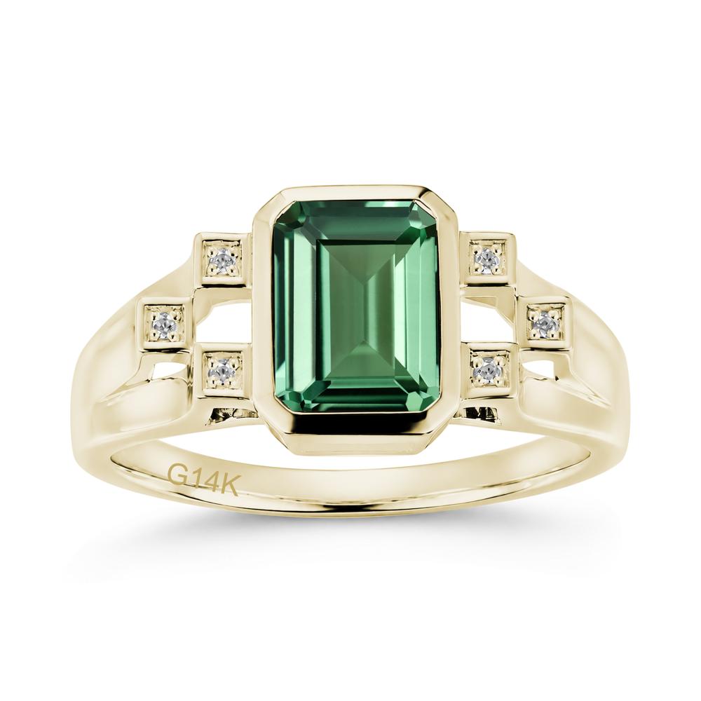 Minimalist Bezel Set Emerald Cut Alexandrite Ring - LUO Jewelry #gemstone_Green Sapphire