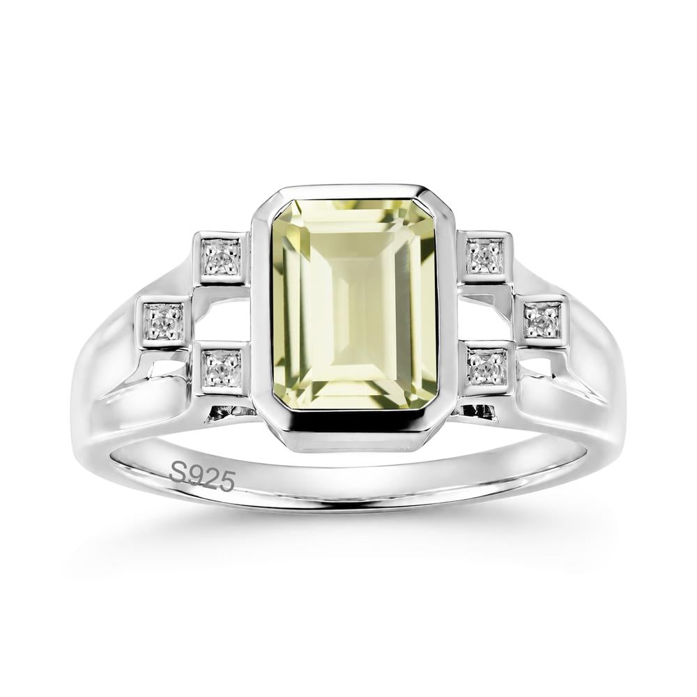 Minimalist Bezel Set Emerald Cut Alexandrite Ring - LUO Jewelry #gemstone_Lemon Quartz