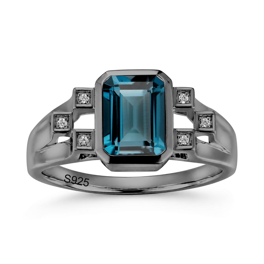 Minimalist Bezel Set Emerald Cut Alexandrite Ring - LUO Jewelry #gemstone_London Blue Topaz