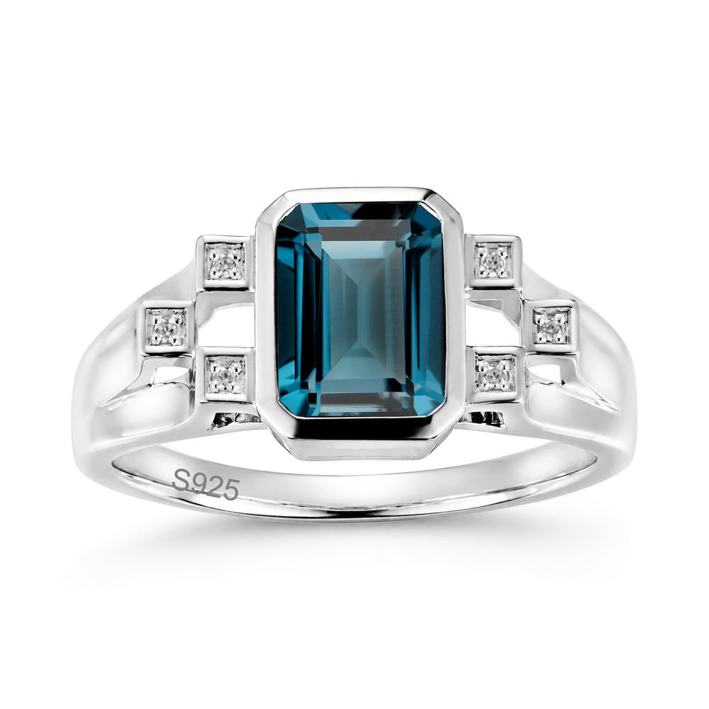 Minimalist Bezel Set Emerald Cut Alexandrite Ring - LUO Jewelry #gemstone_London Blue Topaz