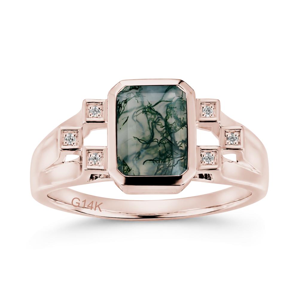 Minimalist Bezel Set Emerald Cut Alexandrite Ring - LUO Jewelry #gemstone_Moss Agate