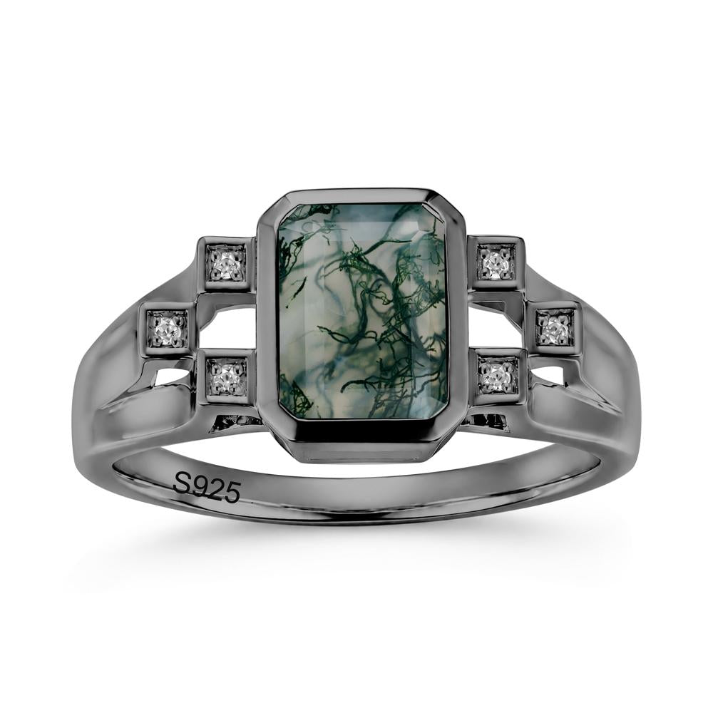 Minimalist Bezel Set Emerald Cut Alexandrite Ring - LUO Jewelry #gemstone_Moss Agate