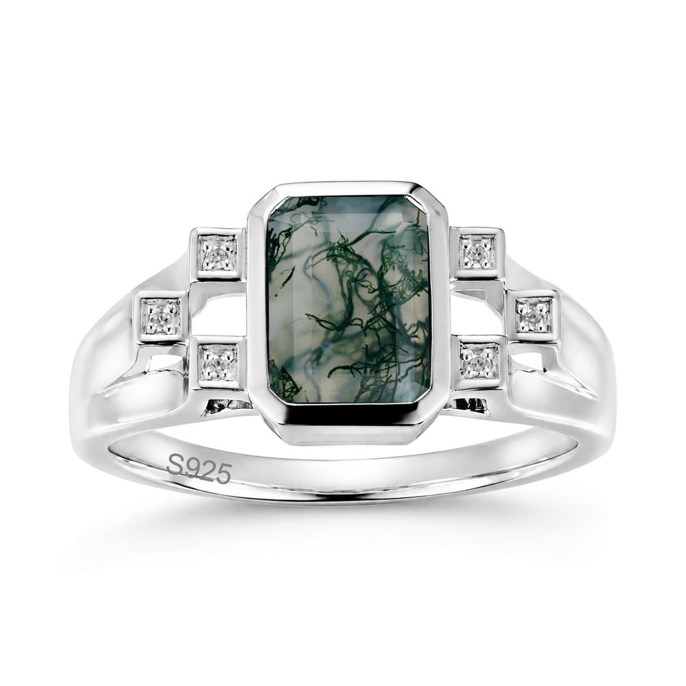 Minimalist Bezel Set Emerald Cut Alexandrite Ring - LUO Jewelry #gemstone_Moss Agate