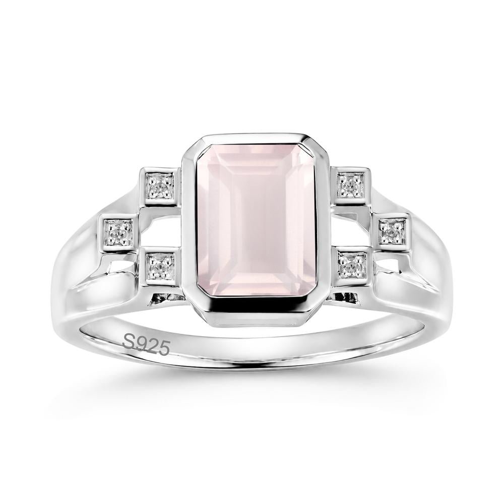 Minimalist Bezel Set Emerald Cut Alexandrite Ring - LUO Jewelry #gemstone_Rose Quartz