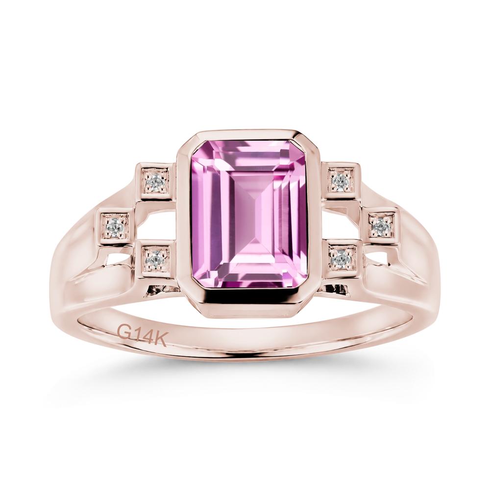 Minimalist Bezel Set Emerald Cut Alexandrite Ring - LUO Jewelry #gemstone_Pink Sapphire