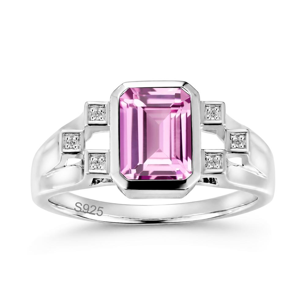 Minimalist Bezel Set Emerald Cut Alexandrite Ring - LUO Jewelry #gemstone_Pink Sapphire