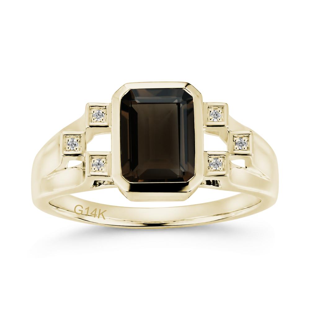 Minimalist Bezel Set Emerald Cut Alexandrite Ring - LUO Jewelry #gemstone_Smoky Quartz