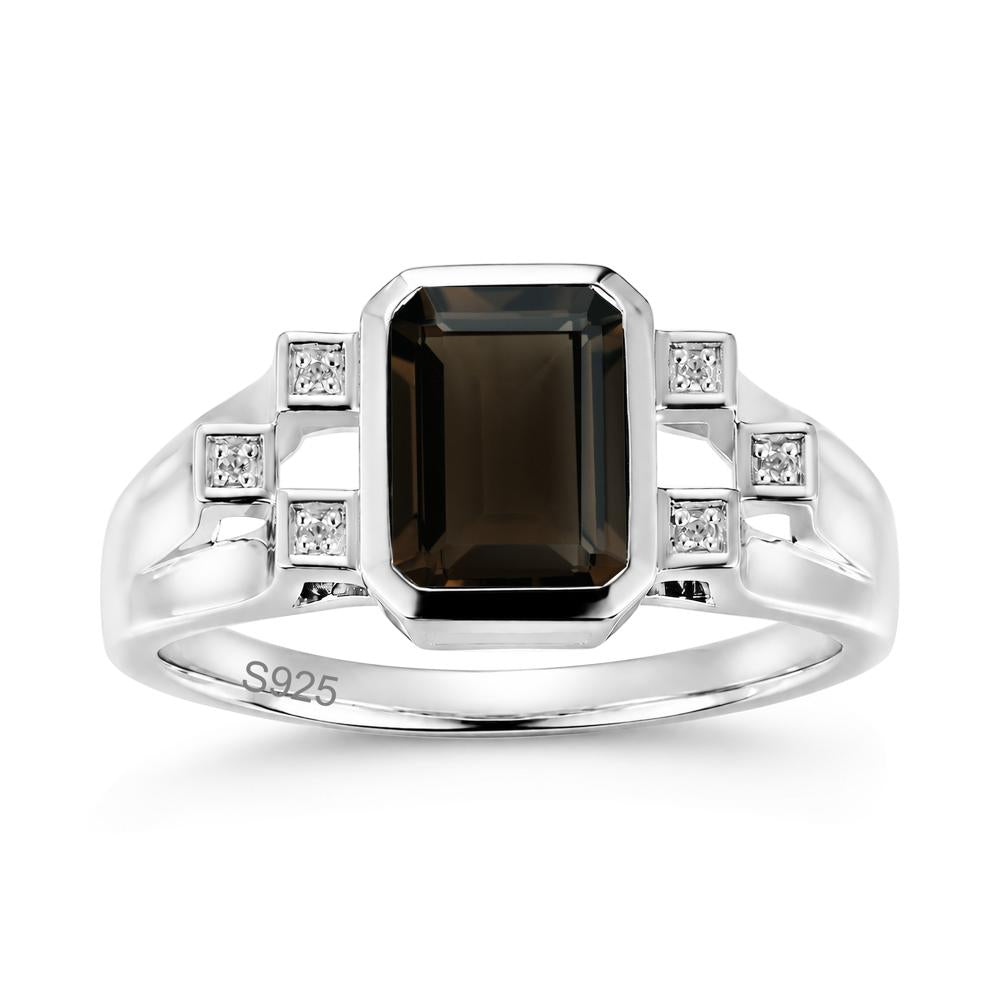 Minimalist Bezel Set Emerald Cut Alexandrite Ring - LUO Jewelry #gemstone_Smoky Quartz