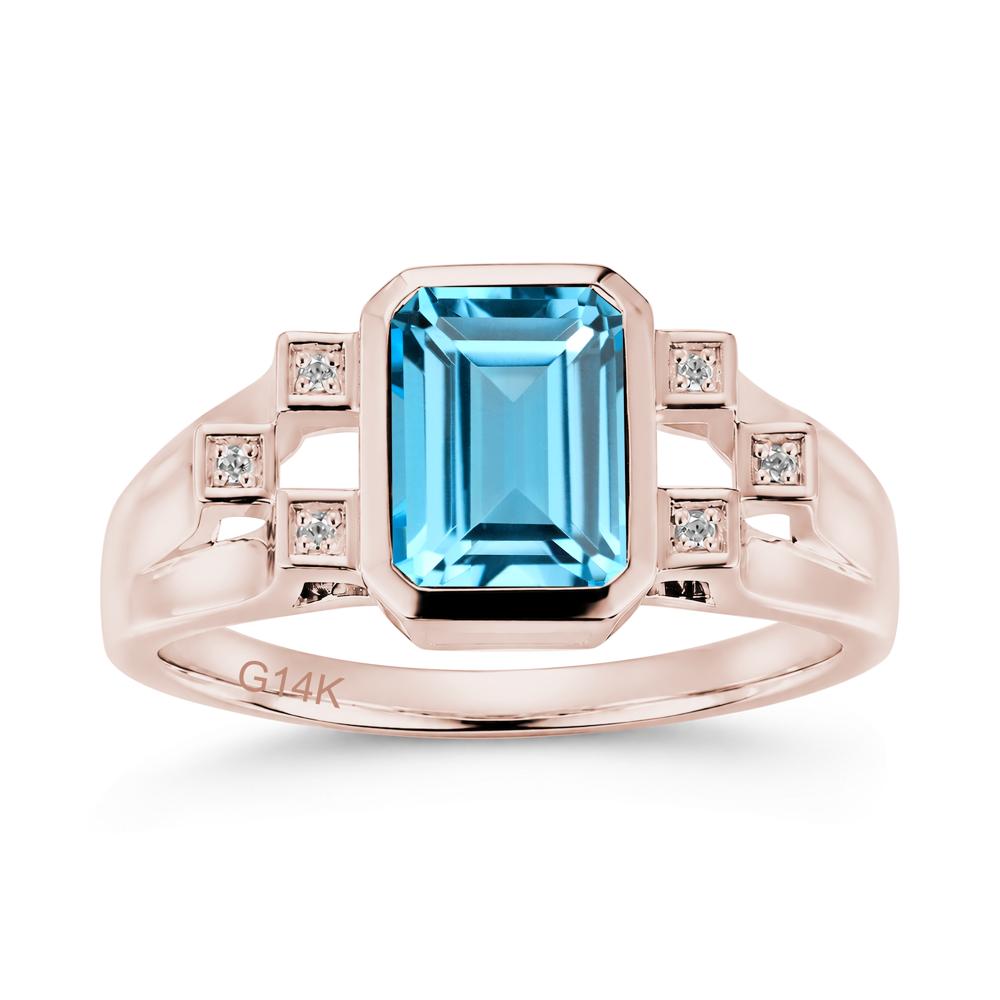 Minimalist Bezel Set Emerald Cut Alexandrite Ring - LUO Jewelry #gemstone_Swiss Blue Topaz