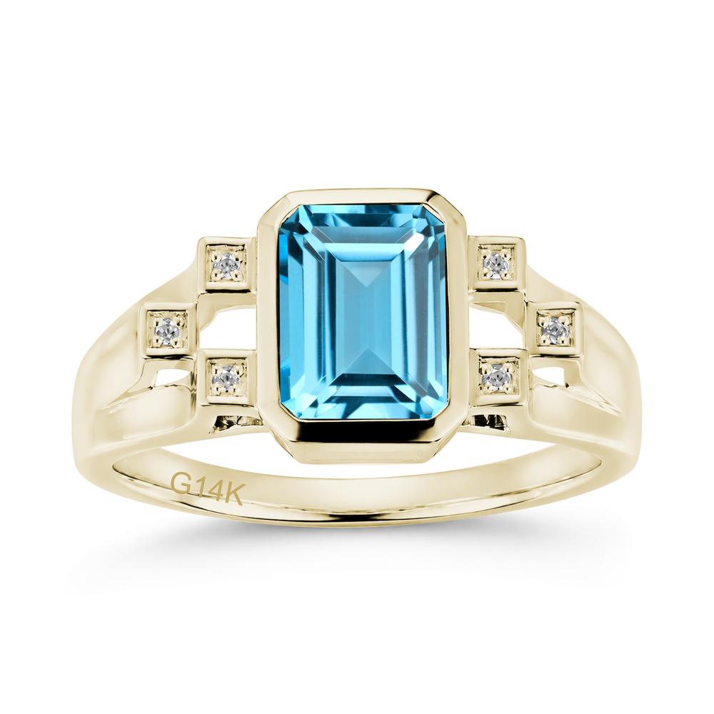 Minimalist Bezel Set Emerald Cut Alexandrite Ring - LUO Jewelry #gemstone_Swiss Blue Topaz