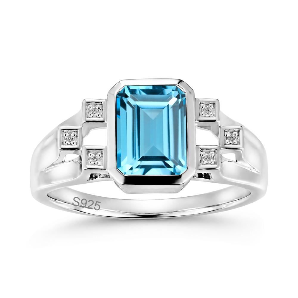 Minimalist Bezel Set Emerald Cut Alexandrite Ring - LUO Jewelry #gemstone_Swiss Blue Topaz