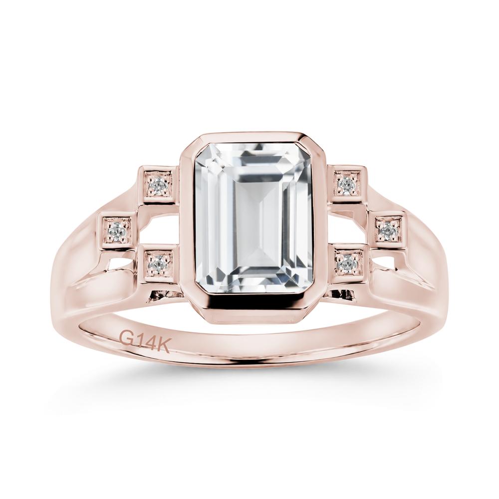 Minimalist Bezel Set Emerald Cut Alexandrite Ring - LUO Jewelry #gemstone_White Topaz