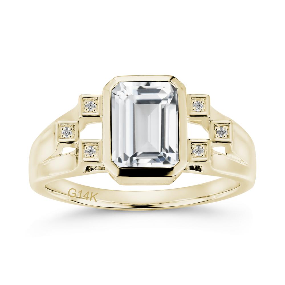 Minimalist Bezel Set Emerald Cut Alexandrite Ring - LUO Jewelry #gemstone_White Topaz