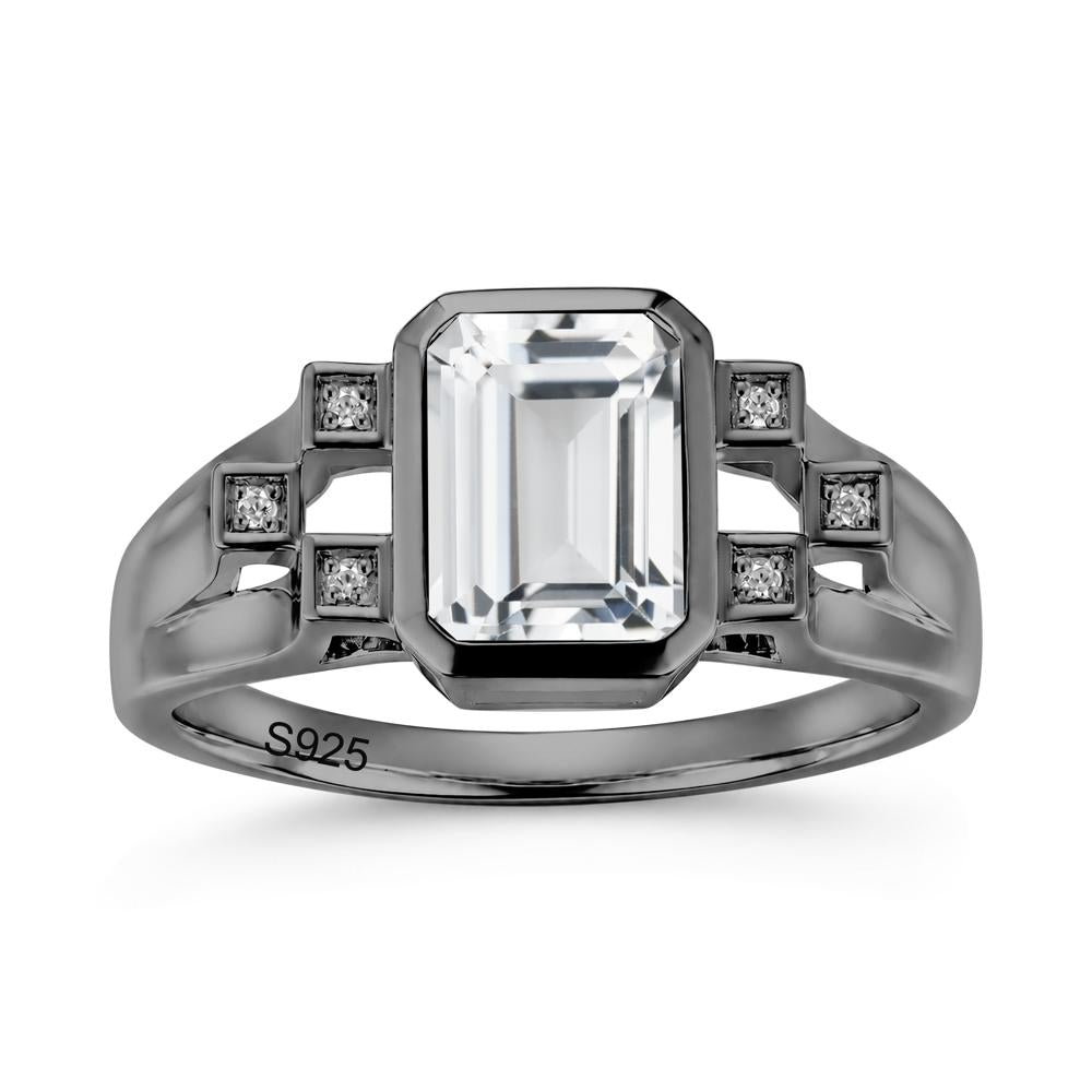 Minimalist Bezel Set Emerald Cut Alexandrite Ring - LUO Jewelry #gemstone_White Topaz