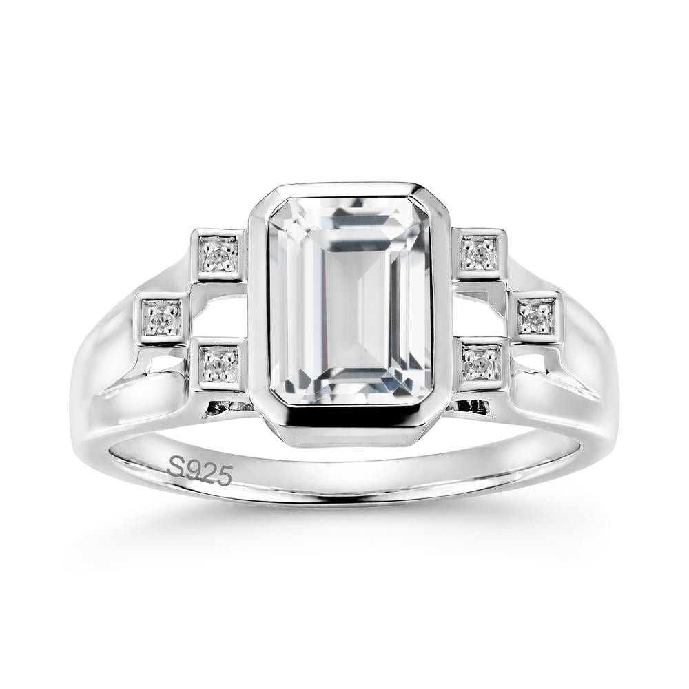 Minimalist Bezel Set Emerald Cut Alexandrite Ring - LUO Jewelry #gemstone_White Topaz