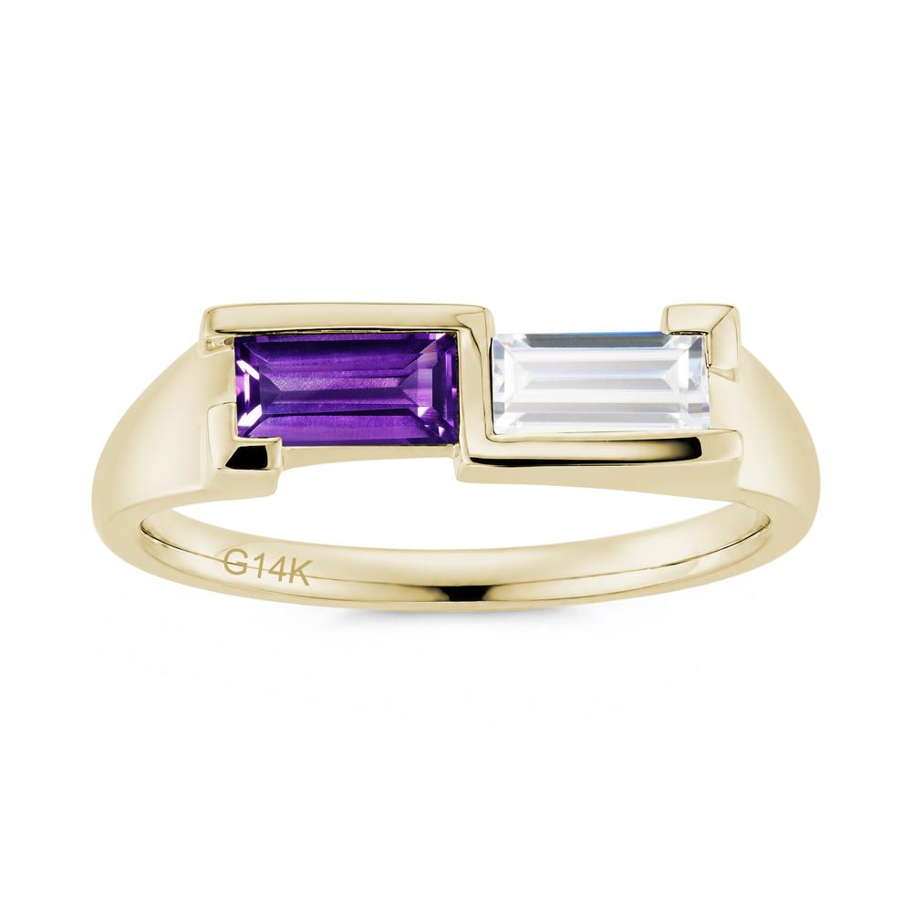 Toi Et Moi East West Baguette Cut London Blue Topaz and Swiss Blue Topaz Ring - LUO Jewelry #gemstone_Amethyst and Cubic Zirconia