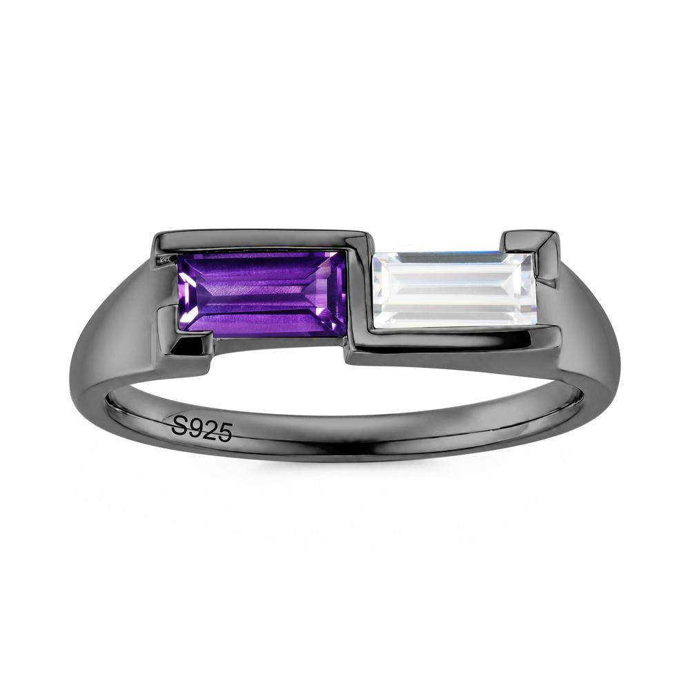 Toi Et Moi East West Baguette Cut London Blue Topaz and Swiss Blue Topaz Ring - LUO Jewelry #gemstone_Amethyst and Cubic Zirconia