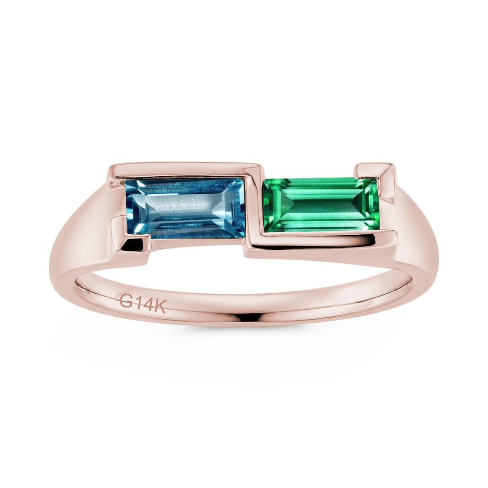Toi Et Moi East West Baguette Cut London Blue Topaz and Swiss Blue Topaz Ring - LUO Jewelry #gemstone_Emerald and London Blue Topaz